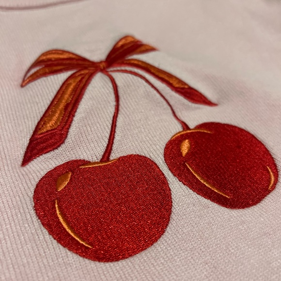 Faded Rose Pink Cherry Embroidered Cropped Sweater Coquette Y2K Soft Girl Size M - Picture 10 of 11